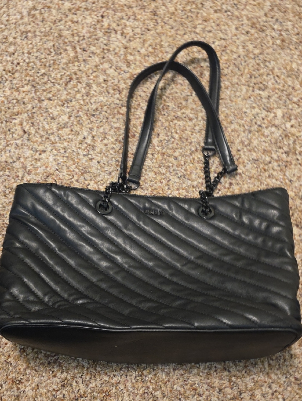 Black Quilted Leather Tote Bag with Chain-Strap